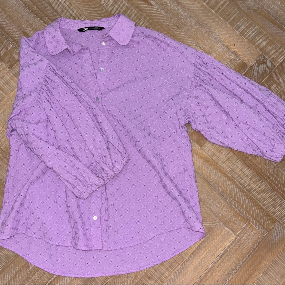 Zara Purple Button-Up Blouse